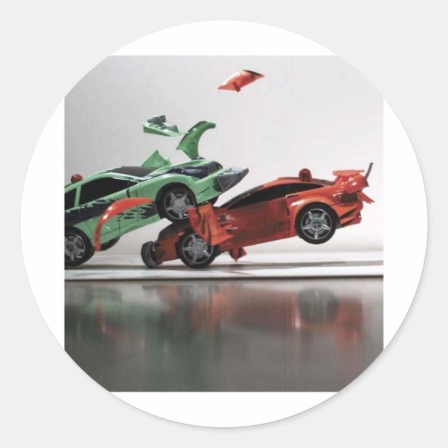 Pegatina Redonda accidente de coche (Anverso)