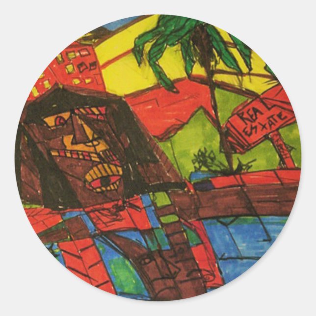 Pegatina Redonda accidente inmobiliario (Anverso)