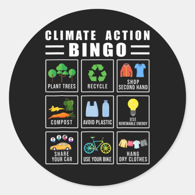 Pegatina Redonda Acción climática Bingo Día de la Tierra Cambio cli (Anverso)