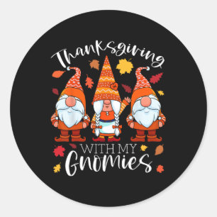 Pegatina Redonda Acción de Gracias Con Mis Gnomies De Otoño Gnomes