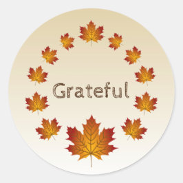 Pegatina Redonda Acción de Gracias Wreath agradeció simples hojas d