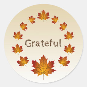 Pegatina Redonda Acción de Gracias Wreath agradeció simples hojas d
