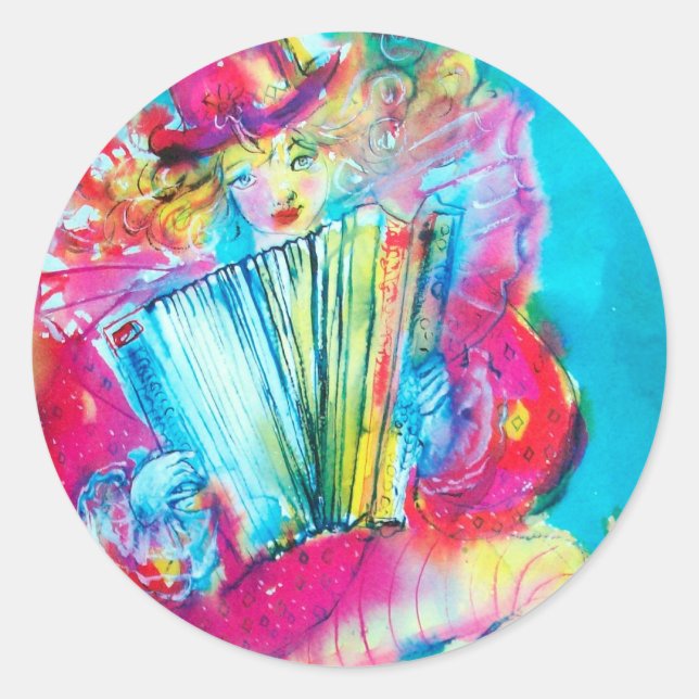 PEGATINA REDONDA ACCORDION PLAYER EN LA NOCHE (Anverso)