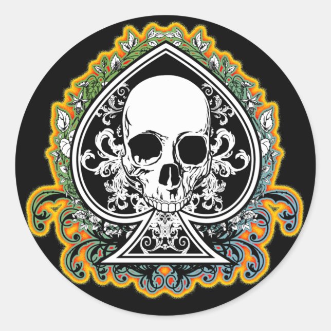 PEGATINA REDONDA ACE DE ESQUEMA DE ESPADAS (Anverso)