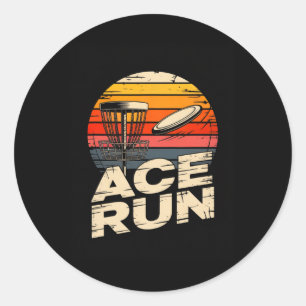 Pegatina Redonda Ace Run Retro Disc Golf Sket Ace Run Atardecer 