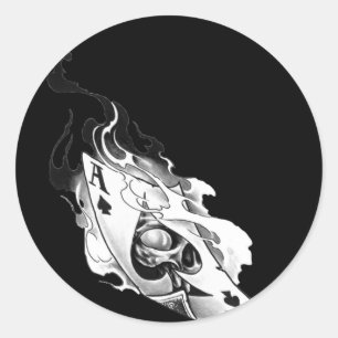 Pegatina Redonda Ace Skull Flaming