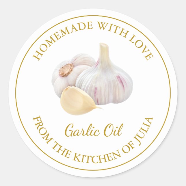 Pegatina Redonda Aceite de ajo casero | Blanco (Anverso)