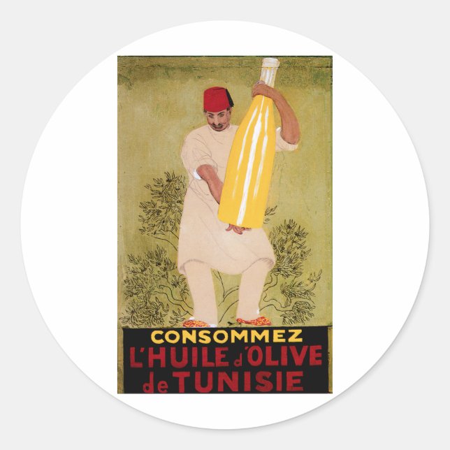 Pegatina Redonda Aceite de oliva Comida Vintage y Arte (Anverso)