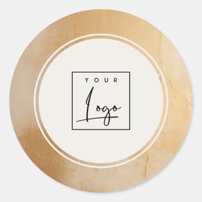 Pegatina Redonda Aceite de oro artesanal elegante Beige (Anverso)