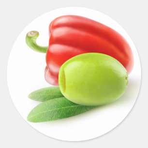 Pegatina Redonda Aceite verde y pimiento rojo