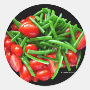 Pegatina Redonda Aceite verde y tomates