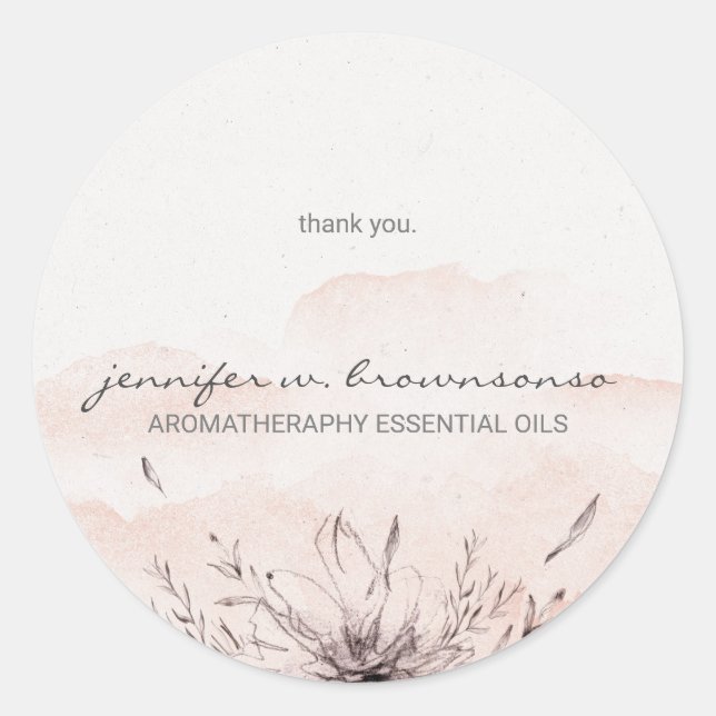 Pegatina Redonda Aceites esenciales de Personalizado floral acuarel (Anverso)