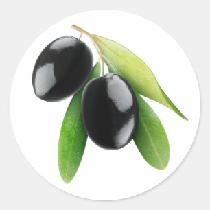 Pegatina Redonda Aceitunas negras en una rama