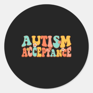 Pegatina Redonda Aceptación Conciencia Autismo Groovy Retro Especia