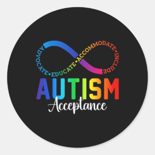 Pegatina Redonda Aceptación de conciencia sobre autismo Símbolo inf