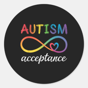 Pegatina Redonda Aceptación de conciencia sobre autismo Símbolo inf