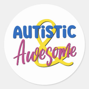 Pegatina Redonda Aceptación de la neurodiversidad autista y asombro