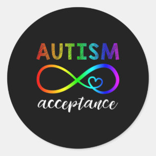 Pegatina Redonda Aceptación del autismo de los camisas rojas en lug