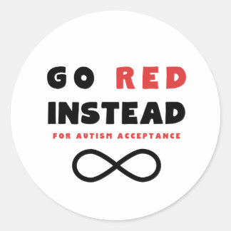Pegatina Redonda Aceptación del autismo rojo en lugar de rojo