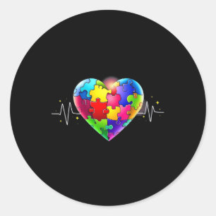 Pegatina Redonda Aceptación del rompecabezas del corazón del amor H