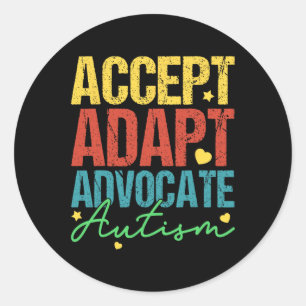 Pegatina Redonda Aceptar Adaptación Defender Autismo Conciencia Mes