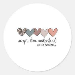 Pegatina Redonda Aceptar amor Entender la conciencia del autismo