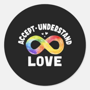 Pegatina Redonda Aceptar Comprender Amor Autismo Conciencia Asd