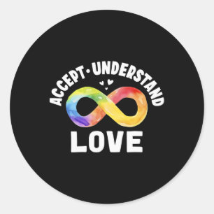Pegatina Redonda Aceptar Comprender Amor Autismo Conciencia Asd Inf