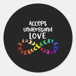 Pegatina Redonda Aceptar Comprender amor Neurodiversidad Autopista
