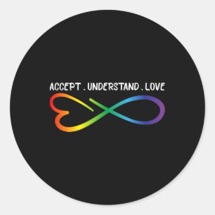 Pegatina Redonda Aceptar Comprender amor Neurodiversidad Autopista 