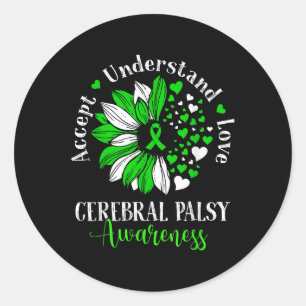 Pegatina Redonda Aceptar Comprender Amor Parálisis Cerebral Girasol
