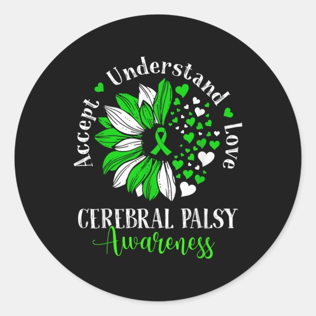 Pegatina Redonda Aceptar Comprender Amor Parálisis Cerebral Girasol (Anverso)