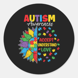 Pegatina Redonda Aceptar Comprender El Amor Autismo Concienciación