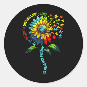 Pegatina Redonda Aceptar comprensión amor autismo girasol concienci