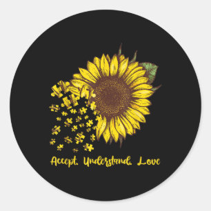 Pegatina Redonda Aceptar comprensión amor autismo girasol concienci