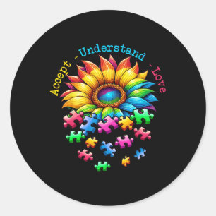 Pegatina Redonda Aceptar comprensión amor autismo girasol concienci