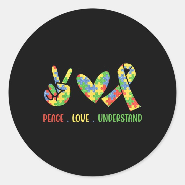 Pegatina Redonda Aceptar el amor Entender el autismo Concientizar a (Anverso)