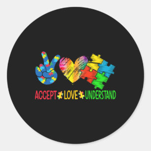 Pegatina Redonda Aceptar el amor Entender el autismo Concientizar a