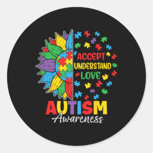 Pegatina Redonda Aceptar el Día del Autismo del Amor