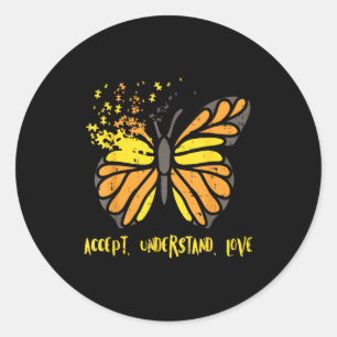 Pegatina Redonda Aceptar Entender Amar Camiseta Mariposa Conciencia