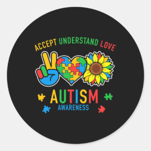 Pegatina Redonda Aceptar Entender Amar Conciencia del Autismo Giras