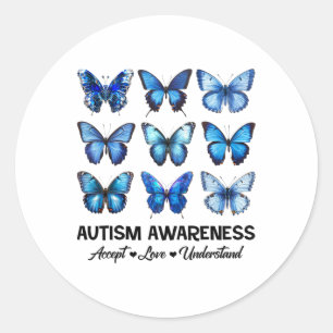 Pegatina Redonda Aceptar entender el amor autismo conciencia maripo