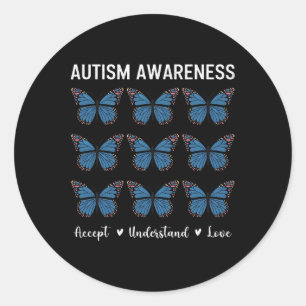 Pegatina Redonda Aceptar entender el amor autismo conciencia maripo