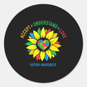 Pegatina Redonda Aceptar Entender el amor Autismo Concienciación Gi