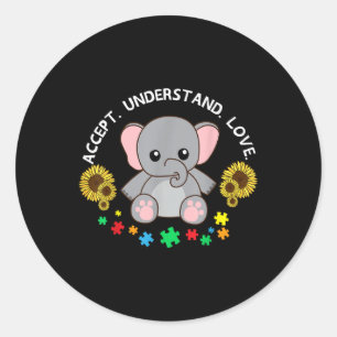 Pegatina Redonda Aceptar entender el amor por el premio al autismo 