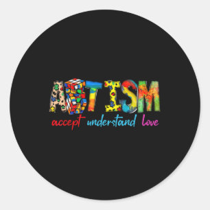 Pegatina Redonda Acepte Comprender Amor Autismo Ayuda Para Concienc
