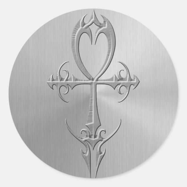 Pegatina Redonda Acero inoxidable Ankh gótico (Anverso)