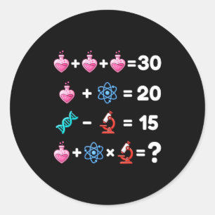 Pegatina Redonda Acertijo de matemáticas de ciencia San Valentín Qu
