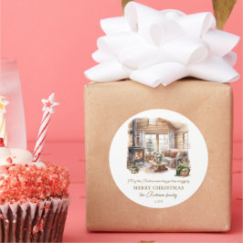 Pegatina Redonda Acogedores Navidades hogar chimenea personalizada