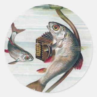 Pegatina Redonda Acordeón de pescado y lirio de agua